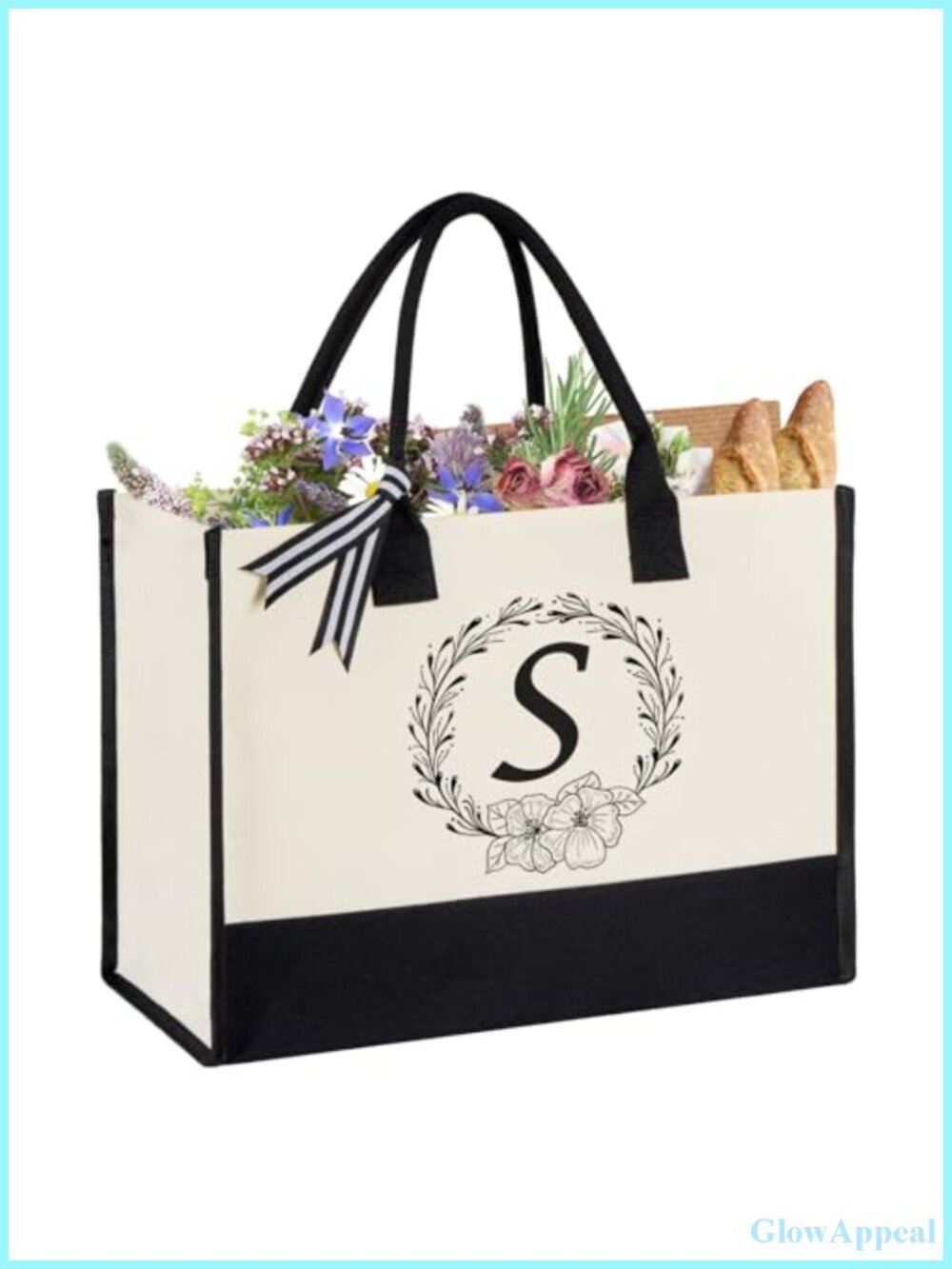 Personalized Initial Canvas Tote Bag for Women - Extra Large Beach Shoulder